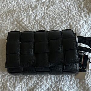 Viola Castellani Black Woven Leather Crossbody Bag